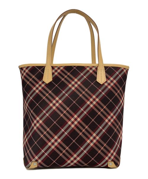 BURBERRY BLUE LABEL（バーバリー ブルー レーベル）BURBERRY BLUE LABEL (バーバリーロンドンブルーレーベル) ノバチェックトートバッグ ブラウン×レッドの古着・服飾アイテム