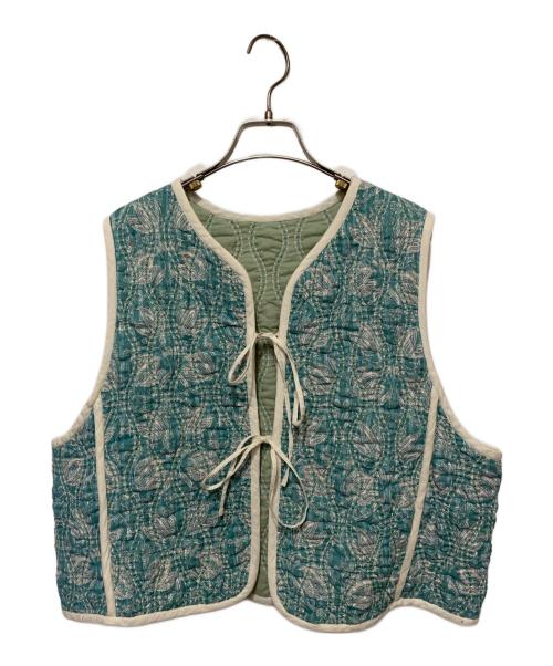 ne quittez pas（ヌキテパ）ne quittez pas (ヌキテパ) Cotton Lurex Tulip Print Quilting Vest グリーン サイズ:記載なしの古着・服飾アイテム