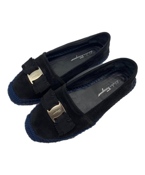 Salvatore Ferragamo（サルヴァトーレ フェラガモ）Salvatore Ferragamo (サルヴァトーレ フェラガモ) ヴァラリボン  エスパドリーユ ブラック サイズ:5 Mの古着・服飾アイテム