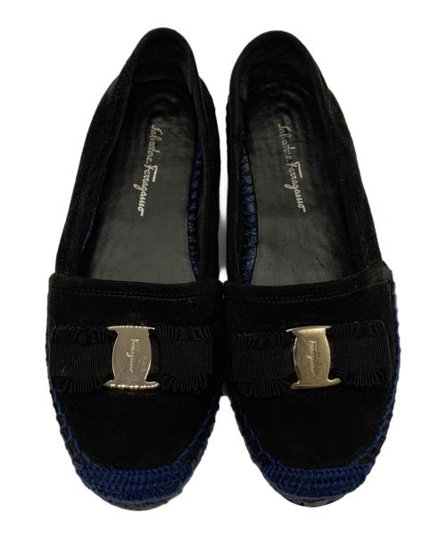 Salvatore Ferragamo（サルヴァトーレ フェラガモ）Salvatore Ferragamo (サルヴァトーレ フェラガモ) ヴァラリボン  エスパドリーユ ブラック サイズ:5 Mの古着・服飾アイテム