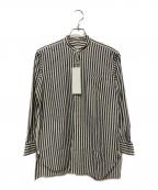 COMOLIコモリ）の古着「ロンドンストライプ バンドカラーシャツ」｜ホワイト×グレー
