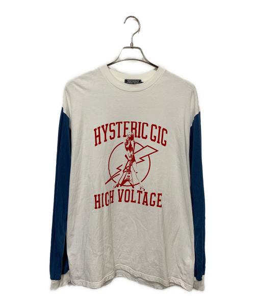 Hysteric Glamour（ヒステリックグラマー）Hysteric Glamour (ヒステリックグラマー) HIGH VOLTAGE ロングスリーブカットソー ホワイト×ブルー サイズ:Lの古着・服飾アイテム