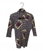 PLEATS PLEASEプリーツプリーズ）の古着「プリーツシャツ」｜ネイビー×アイボリー