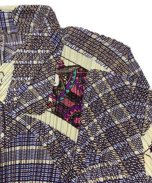 PLEATS PLEASE（プリーツプリーズ）PLEATS PLEASE (プリーツプリーズ) プリーツシャツ ネイビー×アイボリー サイズ:3の古着・服飾アイテム