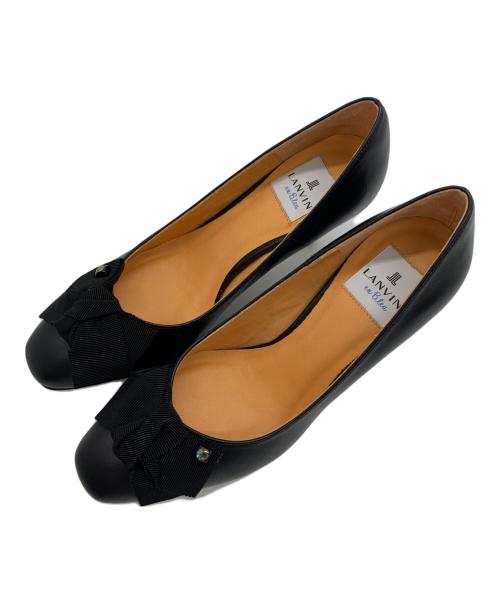 LANVIN en Bleu（ランバンオンブルー）LANVIN en Bleu (ランバンオンブルー) リボンモチーフスクエアトゥパンプス ブラック サイズ:23 1/2の古着・服飾アイテム