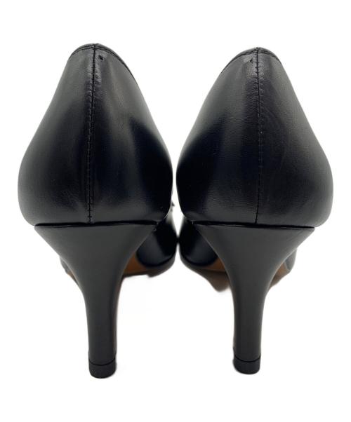 LANVIN en Bleu（ランバンオンブルー）LANVIN en Bleu (ランバンオンブルー) リボンモチーフスクエアトゥパンプス ブラック サイズ:23 1/2の古着・服飾アイテム
