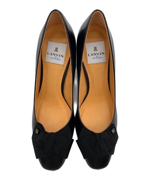 LANVIN en Bleu（ランバンオンブルー）LANVIN en Bleu (ランバンオンブルー) リボンモチーフスクエアトゥパンプス ブラック サイズ:23 1/2の古着・服飾アイテム