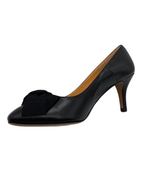 LANVIN en Bleu（ランバンオンブルー）LANVIN en Bleu (ランバンオンブルー) リボンモチーフスクエアトゥパンプス ブラック サイズ:23 1/2の古着・服飾アイテム