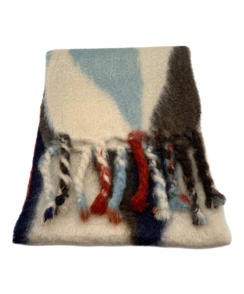 JIL SANDER（ジルサンダー）JIL SANDER (ジルサンダー) ウールモヘア フリンジ マフラー オレンジ×ベージュ×ブラウンの古着・服飾アイテム