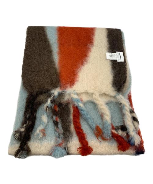 JIL SANDER（ジルサンダー）JIL SANDER (ジルサンダー) ウールモヘア フリンジ マフラー オレンジ×ベージュ×ブラウンの古着・服飾アイテム