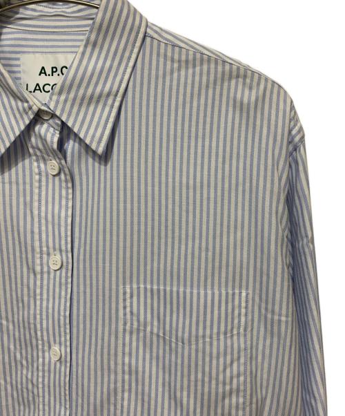 A.P.C.（アーペーセー）A.P.C. (アーペーセー) LACOSTE (ラコステ) コットンオックスフォード ストライプシャツ スカイブルー×ホワイト サイズ:Lの古着・服飾アイテム