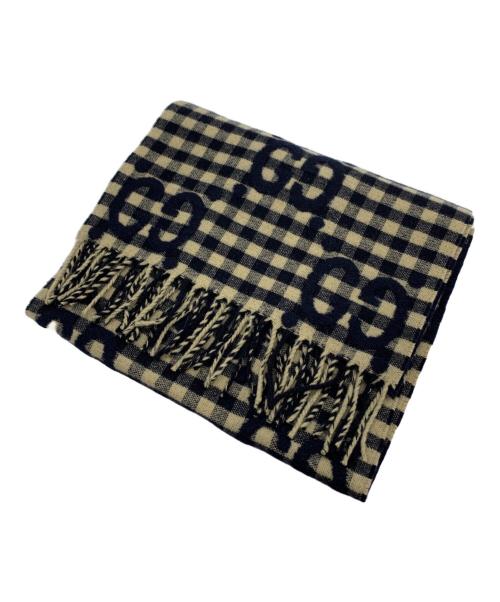 GUCCI（グッチ）GUCCI (グッチ) GG ウールジャカード スカーフ ネイビー×ベージュ サイズ:35×240㎝の古着・服飾アイテム
