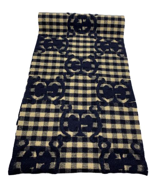 GUCCI（グッチ）GUCCI (グッチ) GG ウールジャカード スカーフ ネイビー×ベージュ サイズ:35×240㎝の古着・服飾アイテム