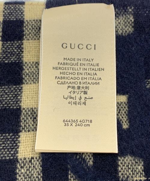 GUCCI（グッチ）GUCCI (グッチ) GG ウールジャカード スカーフ ネイビー×ベージュ サイズ:35×240㎝の古着・服飾アイテム