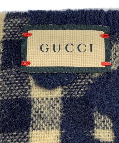 GUCCI（グッチ）GUCCI (グッチ) GG ウールジャカード スカーフ ネイビー×ベージュ サイズ:35×240㎝の古着・服飾アイテム
