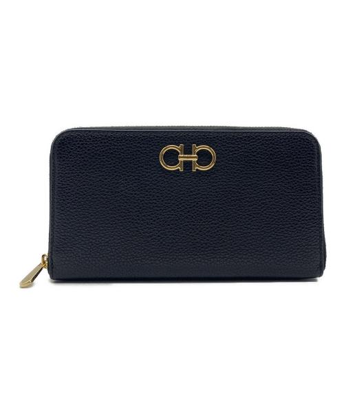 Salvatore Ferragamo（サルヴァトーレ フェラガモ）Salvatore Ferragamo (サルヴァトーレ フェラガモ) ダブルガンチーニ  ラウンドファスナー財布 ブラックの古着・服飾アイテム