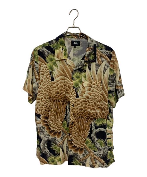 stussy（ステューシー）stussy (ステューシー) BIG FALCON アロハシャツ ブラック×ブラウン×グリーン サイズ:Mの古着・服飾アイテム