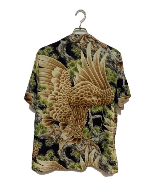 stussy（ステューシー）stussy (ステューシー) BIG FALCON アロハシャツ ブラック×ブラウン×グリーン サイズ:Mの古着・服飾アイテム