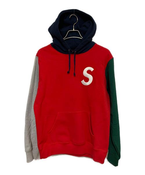 SUPREME（シュプリーム）Supreme (シュプリーム) S Logo Colorblocked Hooded Sweatshirt レッド サイズ:Mの古着・服飾アイテム