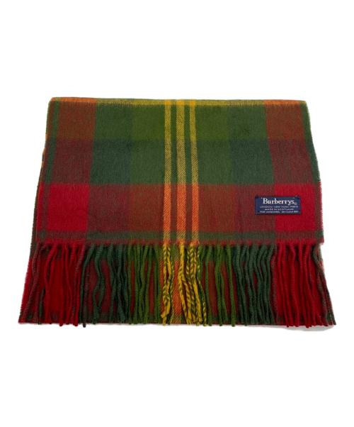 Burberry's（バーバリー）Burberry's (バーバリーズ) ＷＯＯＬ マフラー グリーン×レッドの古着・服飾アイテム