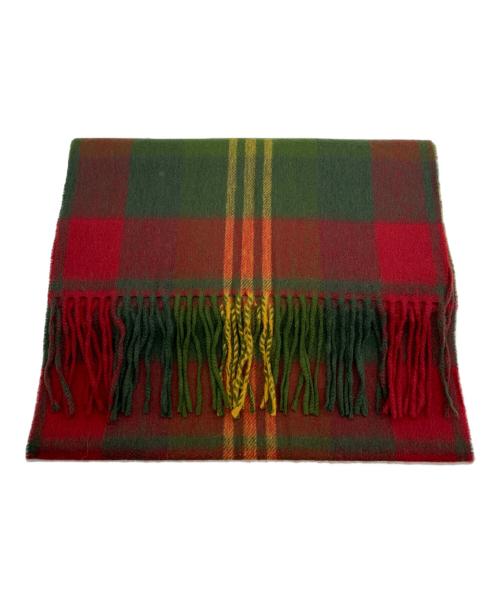 Burberry's（バーバリー）Burberry's (バーバリーズ) ＷＯＯＬ マフラー グリーン×レッドの古着・服飾アイテム