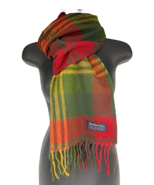 Burberry's（バーバリー）Burberry's (バーバリーズ) ＷＯＯＬ マフラー グリーン×レッドの古着・服飾アイテム