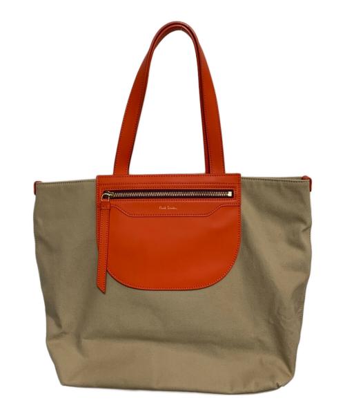 PAUL SMITH（ポールスミス）PAUL SMITH (ポールスミス) コントラストコットンキャンバストートバッグ オレンジ×ベージュの古着・服飾アイテム