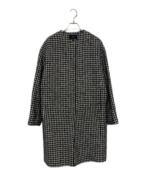 23区（ニジュウサンク）23区 (ニジュウサンク) ツイードノーカラーコート ブラック×ホワイト×ブラウン サイズ:38の古着・服飾アイテム