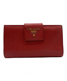 PRADA（プラダ）の古着「サフィアーノ 2つ折り長財布」｜レッド
