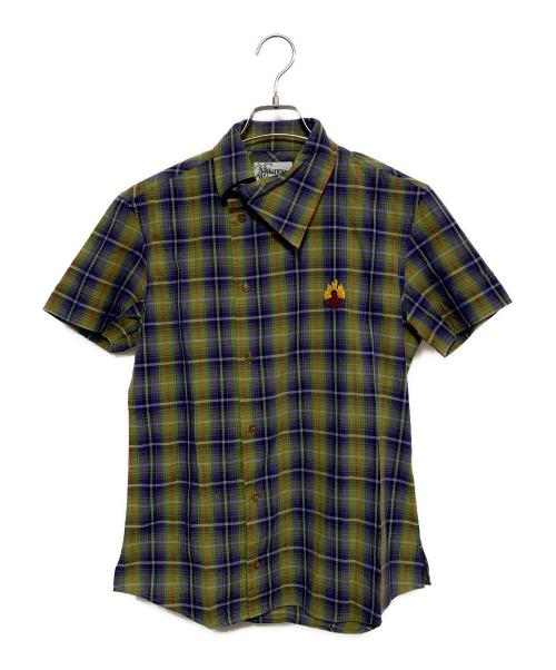 Vivienne Westwood man（ヴィヴィアン ウェストウッド マン）Vivienne Westwood man (ヴィヴィアン ウェストウッド マン) スカルオーブアシメ半袖シャツ グリーン×パープル サイズ:46の古着・服飾アイテム