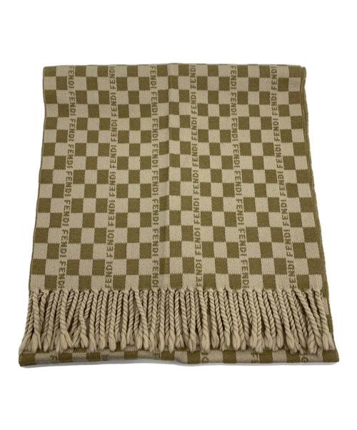 FENDI（フェンディ）FENDI (フェンディ) ウール100% マフラー ベージュ×ブラウンの古着・服飾アイテム