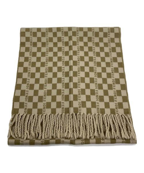FENDI（フェンディ）FENDI (フェンディ) ウール100% マフラー ベージュ×ブラウンの古着・服飾アイテム
