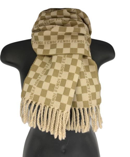 FENDI（フェンディ）FENDI (フェンディ) ウール100% マフラー ベージュ×ブラウンの古着・服飾アイテム