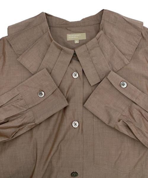 MARGARET HOWELL（マーガレットハウエル）MARGARET HOWELL (マーガレットハウエル) フリルカラーワンピース ブラウン サイズ:Ⅱの古着・服飾アイテム