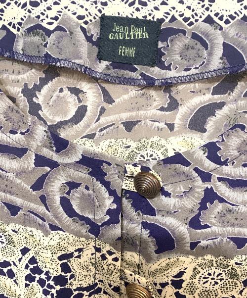 Jean Paul Gaultier FEMME（ジャンポールゴルチエ フェム）Jean Paul GAULTIER FEMME (ジャンポールゴルチエ フェム) 七分丈ブラウス ネイビー×ベージュ サイズ:表記無しの古着・服飾アイテム