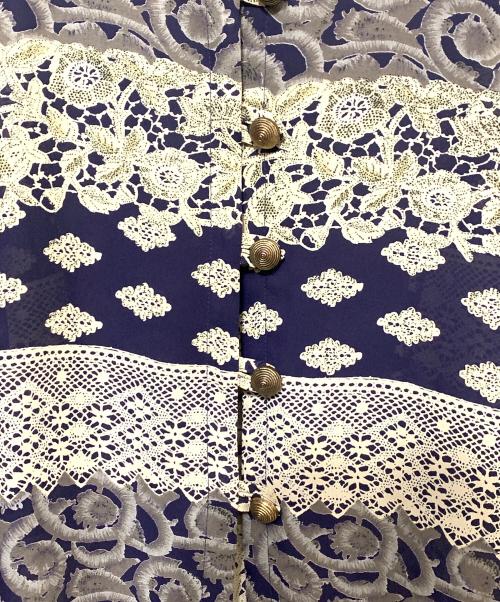 Jean Paul Gaultier FEMME（ジャンポールゴルチエ フェム）Jean Paul GAULTIER FEMME (ジャンポールゴルチエ フェム) 七分丈ブラウス ネイビー×ベージュ サイズ:表記無しの古着・服飾アイテム