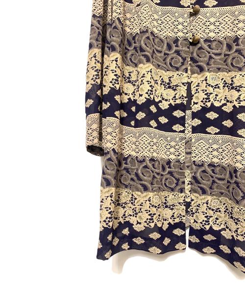 Jean Paul Gaultier FEMME（ジャンポールゴルチエ フェム）Jean Paul GAULTIER FEMME (ジャンポールゴルチエ フェム) 七分丈ブラウス ネイビー×ベージュ サイズ:表記無しの古着・服飾アイテム