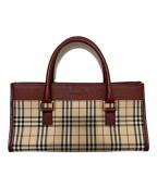 BURBERRYバーバリー）の古着「ハンドバッグ」｜ワインレッド×ベージュ