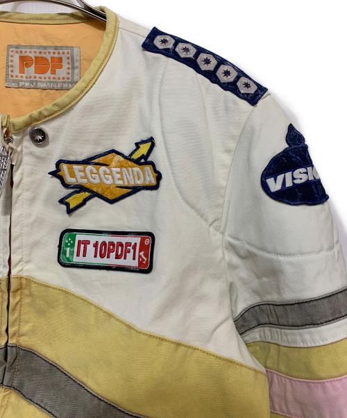 PDF（ピーディーエフ）PDF (ピーディーエフ) チョッパーモトジャケット イエロー×ホワイト サイズ:M 未使用品の古着・服飾アイテム