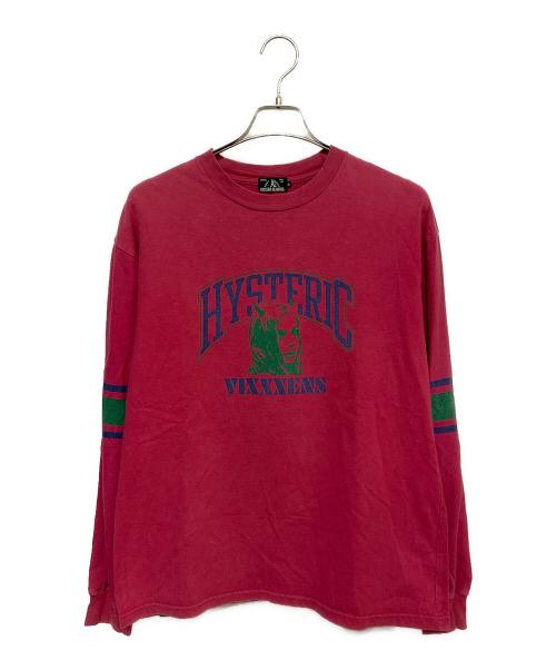 Hysteric Glamour（ヒステリックグラマー）Hysteric Glamour (ヒステリックグラマー) ガール カレッジ ロゴ 長袖カットソー ピンク×グリーン サイズ:Mの古着・服飾アイテム