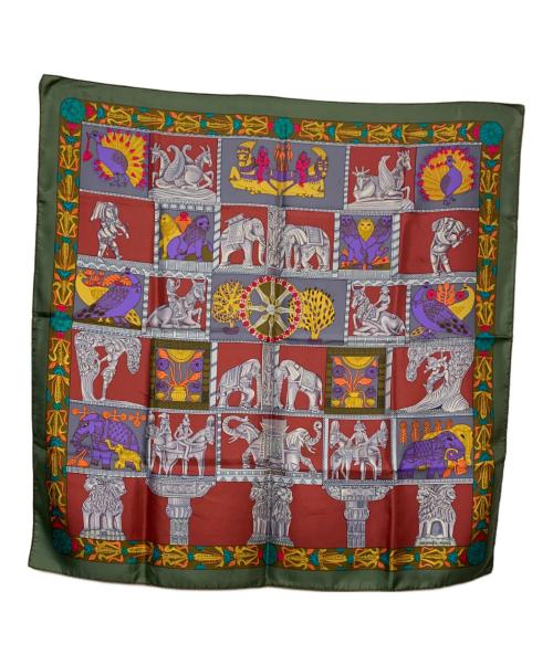 HERMES（エルメス）HERMES (エルメス) カレ90　TORANA 塔門 レッド×グリーンの古着・服飾アイテム