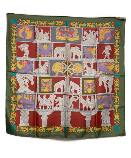 HERMES（エルメス）HERMES (エルメス) カレ90　TORANA 塔門 レッド×グリーンの古着・服飾アイテム