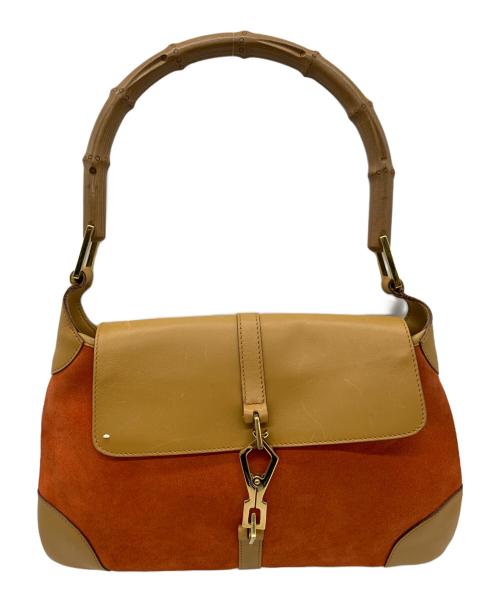 GUCCI（グッチ）GUCCI (グッチ) バンブー カンデスキーハンドバッグ ベージュ×レッドの古着・服飾アイテム