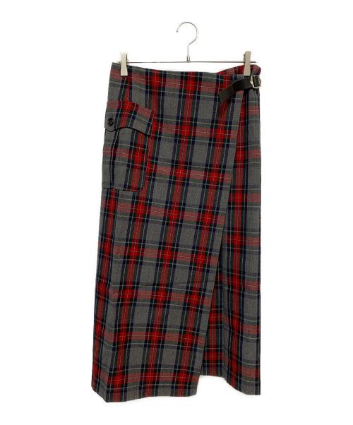 tricot COMME des GARCONS（トリココムデギャルソン）tricot COMME des GARCONS (トリココムデギャルソン) ラップスカート レッド×グレー サイズ:Mの古着・服飾アイテム