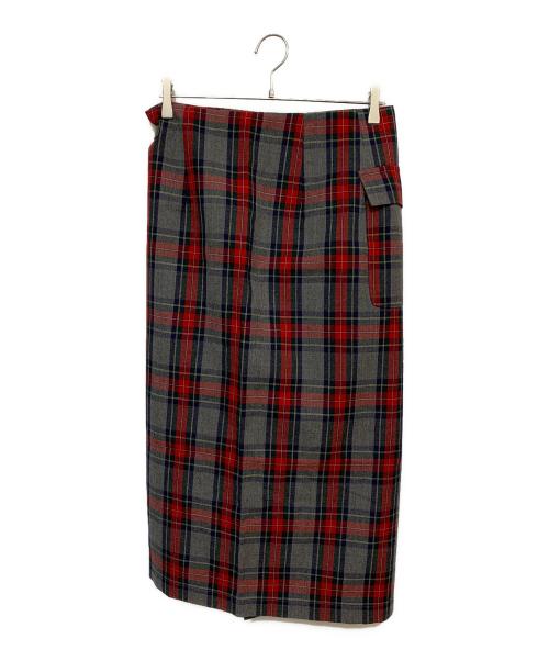 tricot COMME des GARCONS（トリココムデギャルソン）tricot COMME des GARCONS (トリココムデギャルソン) ラップスカート レッド×グレー サイズ:Mの古着・服飾アイテム