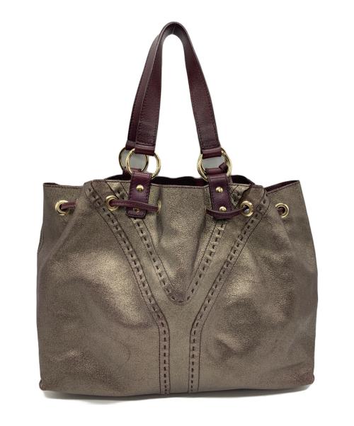 Yves Saint Laurent（イヴサンローラン）Yves Saint Laurent (イヴサンローラン) サックダブルトートバッグ パープルの古着・服飾アイテム