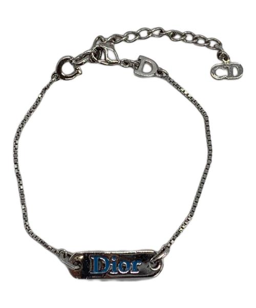 Christian Dior（クリスチャン ディオール）Christian Dior (クリスチャン ディオール) ロゴプレートブレスレット シルバー×スカイブルーの古着・服飾アイテム