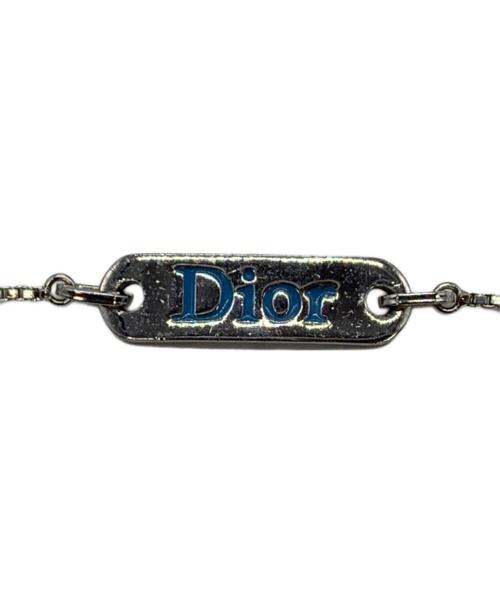 Christian Dior（クリスチャン ディオール）Christian Dior (クリスチャン ディオール) ロゴプレートブレスレット シルバー×スカイブルーの古着・服飾アイテム