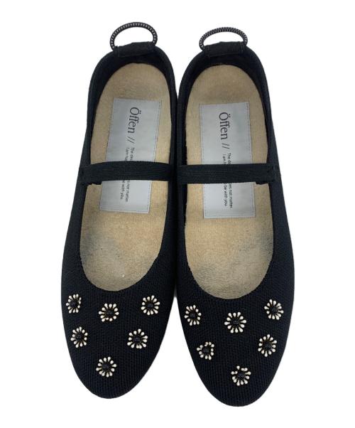 offen（オッフェン）OFFEN (オッフェン) フラワーモチーフ パンプス ブラック サイズ:3737の古着・服飾アイテム