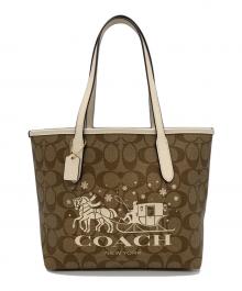 COACH（コーチ）の古着「シティートート シグネチャー キャンパス・ホース アンド スレイ キングラム」｜カーキ